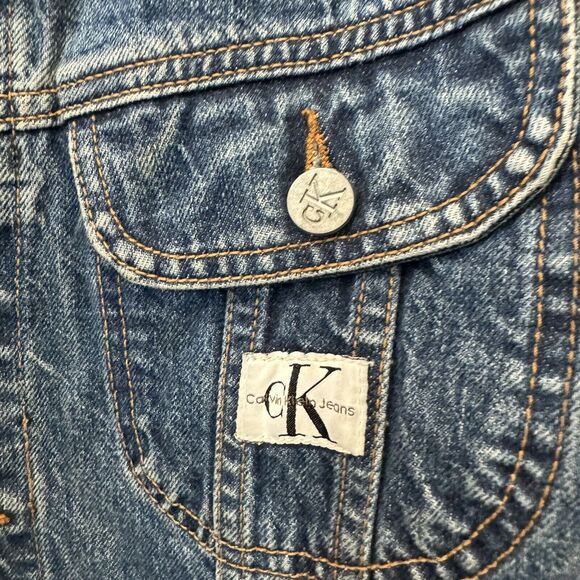 Vintage CALVIN KLEIN Dark Wash Collar Cropped Denim Jean Jacket Size Medium - Picture 3 of 6